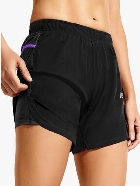 Haimont. Women’s Black Athletic Shorts with Purple Trim. Size Small. NWT.